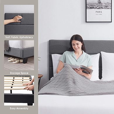 Nestl Horizontal Channel Upholstered Platform Bed Frame