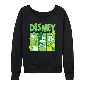 Disney's Mickey Mouse, Goofy & Donald Duck Women's Shamrock Grid French Terry Long Sleeve Tee