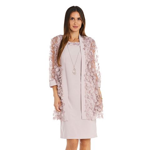 Женские платья R&M Women's R&M Richards 3 pc Floral Jacket, Dress, & Necklace Set