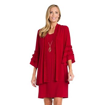 Women's R&M Richards 3 pc Ruffle Sleeve Dress, Jacket and Necklace Set