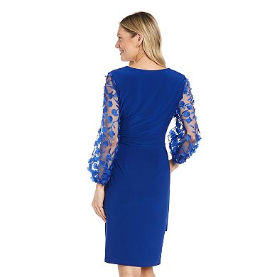 Women's R&M Richards 3D Floral Embroidered Balloon Sleeve Faux Wrap Dress