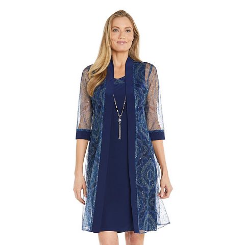 Женские платья R&M Women's R&M Richards 3 pc Embroidered Sequin Jacket, Dress & Necklace Set