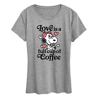 Women's Peanuts Belle Love Is A Full Cup Of Coffee Graphic Tee