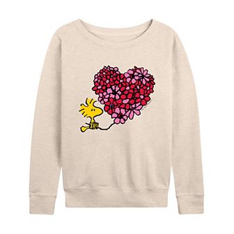 Women's Peanuts Woodstock Floral Heart French Terry Long Sleeve Tee