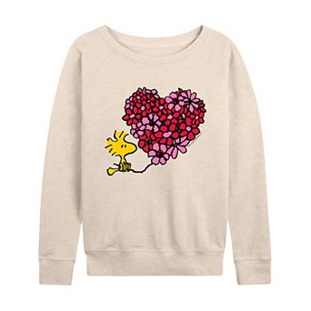 Women's Peanuts Woodstock Floral Heart French Terry Long Sleeve Tee