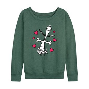 Women's Peanuts Snoopy Dancing Hearts French Terry Long Sleeve Tee