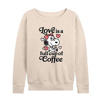 Women's Peanuts Belle Love Is A Full Cup Of Coffee French Terry Long Sleeve Tee