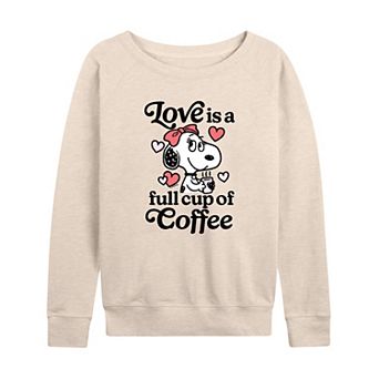 Women's Peanuts Belle Love Is A Full Cup Of Coffee French Terry Long Sleeve Tee