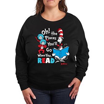 Plus Size Dr. Seuss Oh The Places French Terry Long Sleeve Tee