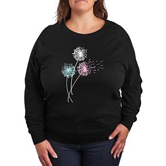 Plus Size Pastel Dandelions French Terry Long Sleeve Tee