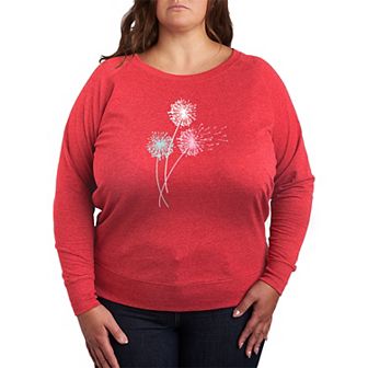 Plus Size Pastel Dandelions French Terry Long Sleeve Tee