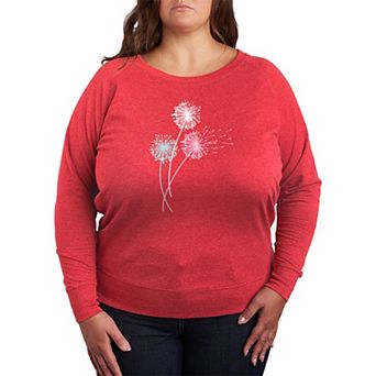 Plus Size Pastel Dandelions French Terry Long Sleeve Tee