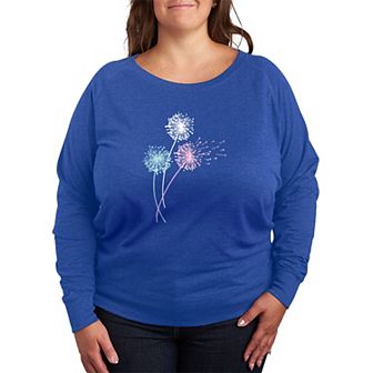 Plus Size Pastel Dandelions French Terry Long Sleeve Tee