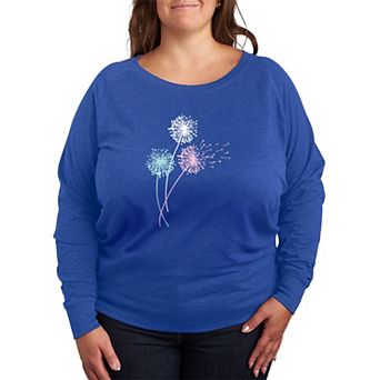 Plus Size Pastel Dandelions French Terry Long Sleeve Tee