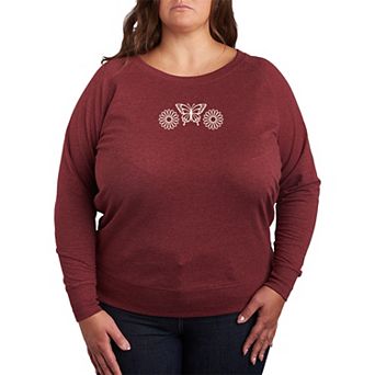 Plus Size Butterfly Flowers French Terry Long Sleeve Tee