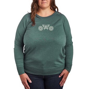 Plus Size Butterfly Flowers French Terry Long Sleeve Tee