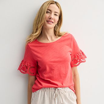 Petite Sonoma Goods For Life® Eyelet Flutter Sleeve Tee
