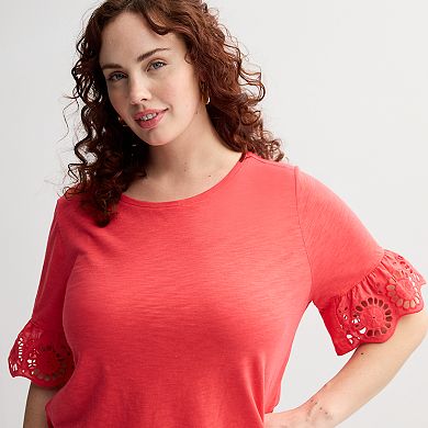 Plus Size Sonoma Goods For Life® Eyelet Flutter Sleeve Tee