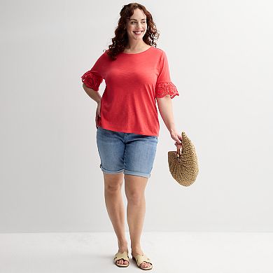 Plus Size Sonoma Goods For Life® Eyelet Flutter Sleeve Tee