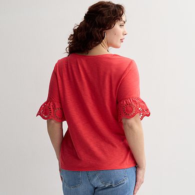 Plus Size Sonoma Goods For Life® Eyelet Flutter Sleeve Tee