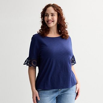 Plus Size Sonoma Goods For Life® Eyelet Flutter Sleeve Tee