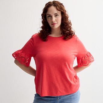 Plus Size Sonoma Goods For Life® Eyelet Flutter Sleeve Tee