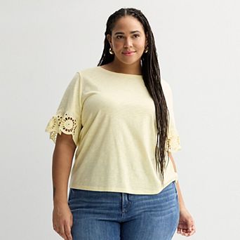 Plus Size Sonoma Goods For Life® Eyelet Flutter Sleeve Tee