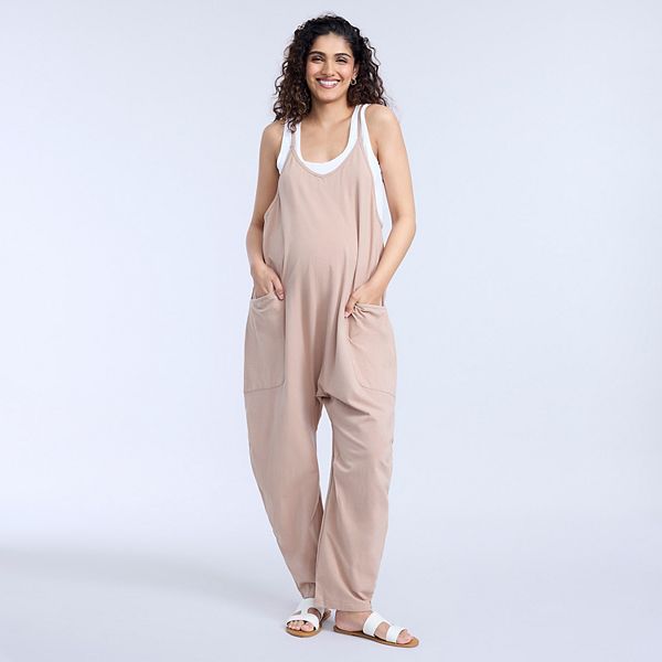 Maternity Solid Color Button Long Sleeve Casual Jumpsuit