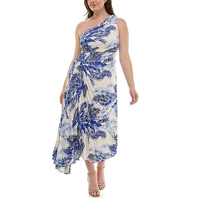 women's nicole miller keyhole pleat one-shoulder asymmetric hem midi dress Nicole Miller Accordion Pleated One-Shoulder Midi Dress
