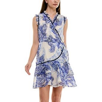 Women's Nicole Miller Printed Ruffle Trim Wrap Dress
