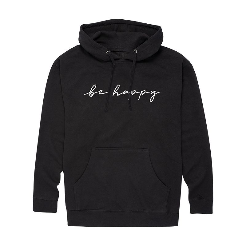 Licensed Character Men's Be Happy Script Graphic Hoodie, Size: Large, Black