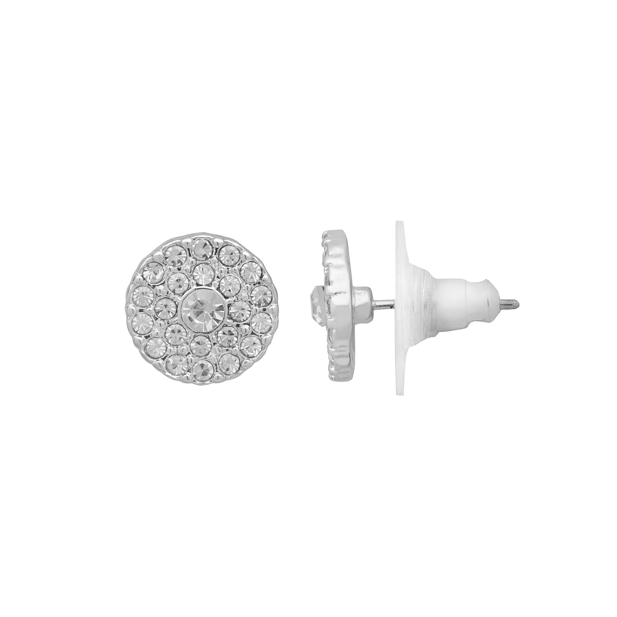 LC Lauren Conrad Silver Tone Round Pave Stud Earrings, Womens, Clear