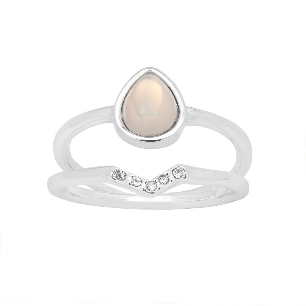 LC Lauren Conrad Gold Tone Simulated Opal Stackable Ring Set