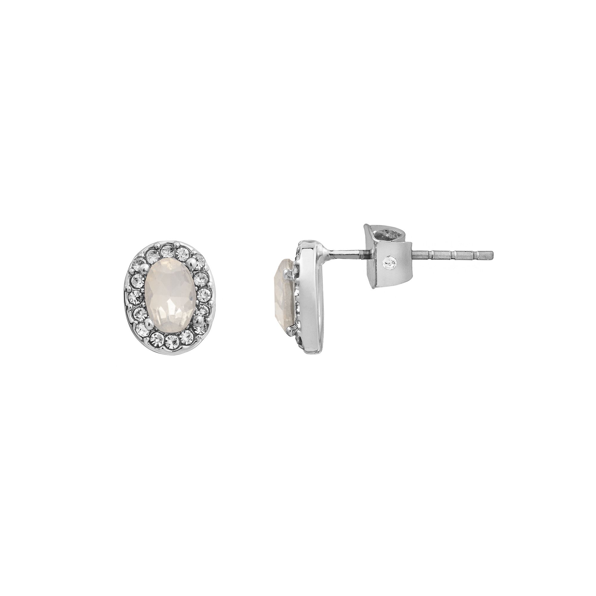 LC Lauren Conrad Silver Tone Oval Halo Button Stud Earrings, Womens, Blue