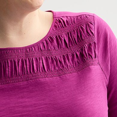 Plus Size Croft & Barrow® Smocked Crew Tee