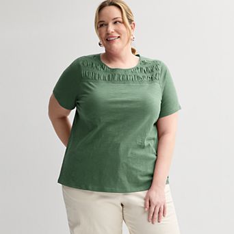 Plus Size Croft & Barrow® Smocked Crew Tee