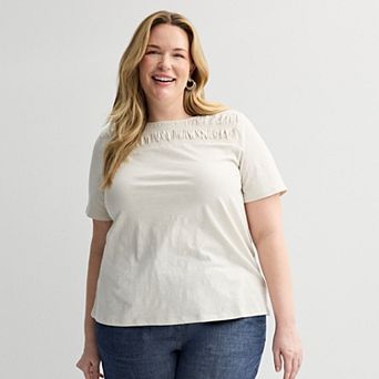 Plus Size Croft & Barrow® Smocked Crew Tee