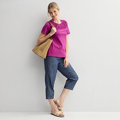 Women's Croft & Barrow® Smocked Crewneck Tee