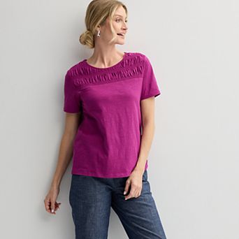Women's Croft & Barrow® Smocked Crewneck Tee