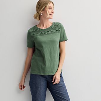 Women's Croft & Barrow® Smocked Crewneck Tee