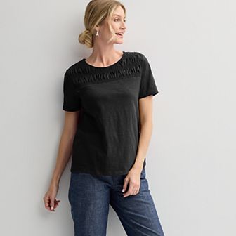 Women's Croft & Barrow® Smocked Crewneck Tee