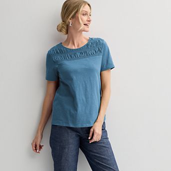 Women's Croft & Barrow® Smocked Crewneck Tee