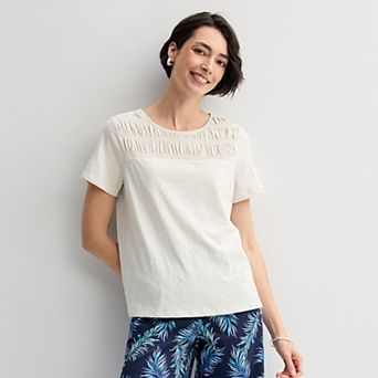 Women's Croft & Barrow® Smocked Crewneck Tee