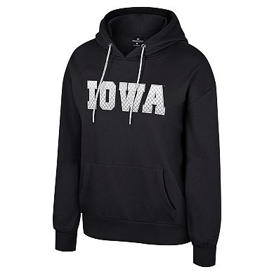 Women's Colosseum Black Iowa Hawkeyes Reflection Rhinestone Drawcord Pullover Hoodie