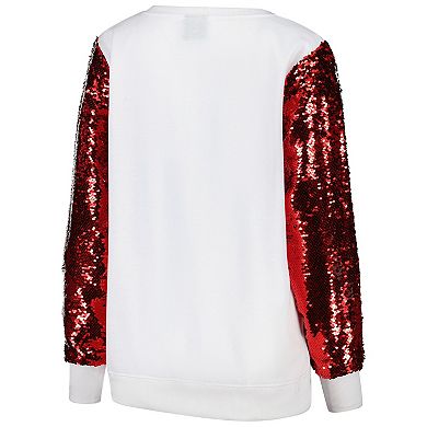 Women's Cuce White San Francisco 49ers Sequin Sleeve V-Neck Pullover Sweatshirt