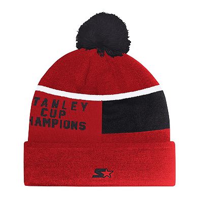 Men's Starter Red Chicago Blackhawks Chyron Commemorative Cuffed Knit Hat with Pom
