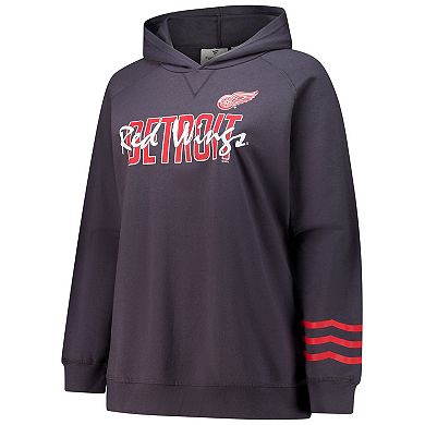Women's Fanatics Charcoal Detroit Red Wings Plus Size Lightweight Fleece Pullover Hoodie