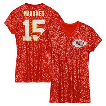 Girls Youth��Patrick Mahomes Red Kansas City Chiefs Sequin Player Name & Number V-Neck Dress