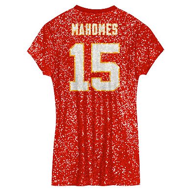Girls Youth Patrick Mahomes Red Kansas City Chiefs Sequin Player Name & Number V-Neck Dress