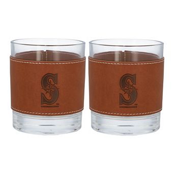Seattle Mariners 2-Pack 12oz Rocks Glass with Leather Wrap